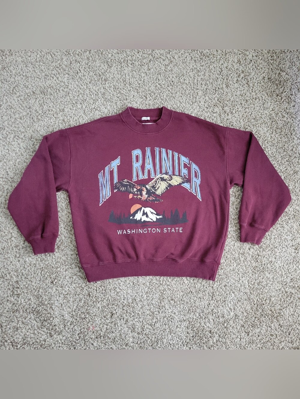 Abercrombie & Fitch Sweatshirt Mt Rainier Washington State Maroon Oversized XS